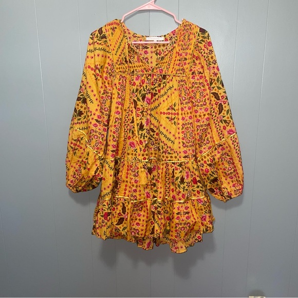 Olivaceous Ready For The Day Yellow Floral Flowy Long Sleeve Dress Small - Picture 2 of 6